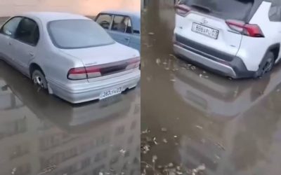 Көкшетауда су құбыры жарылып, тұрғындардың көліктерін су басты